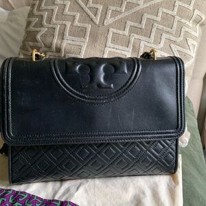 Tory Burch Flemming Black Quilted Leather Shoulder Bag